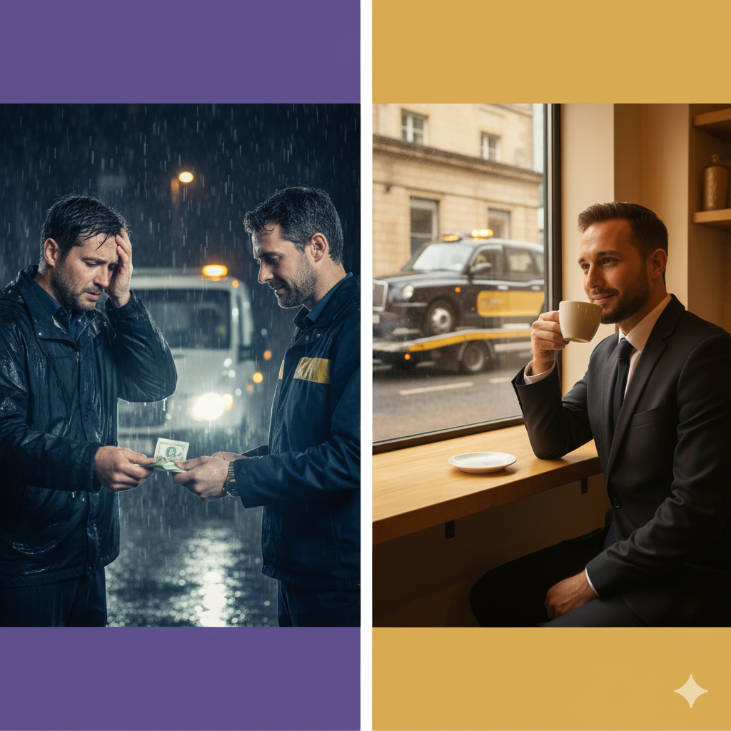 Comparing paying for vehicle recovery upfront vs. using a non-fault service.