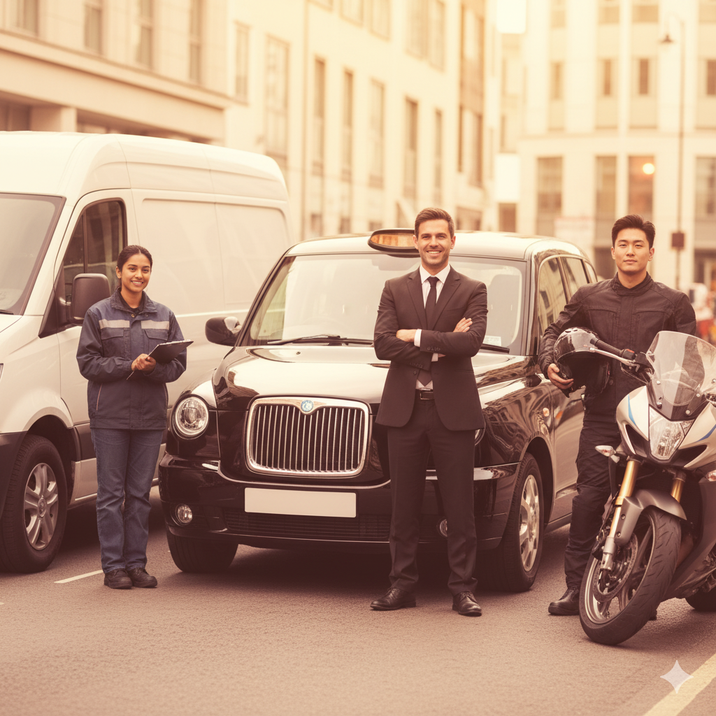 Professional drivers with like-for-like replacement vehicles after a traffic accident claim.