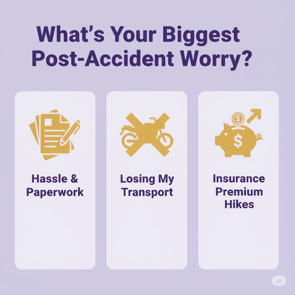 Infographic poll for bikers' post-accident worries.