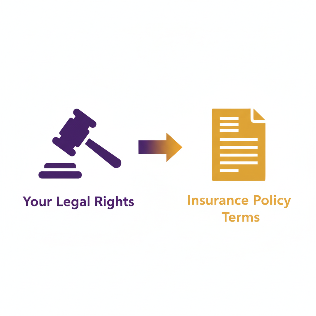 A graphic showing a gavel for 'Your Legal Rights' overriding a document for 'Insurance Policy Terms'.