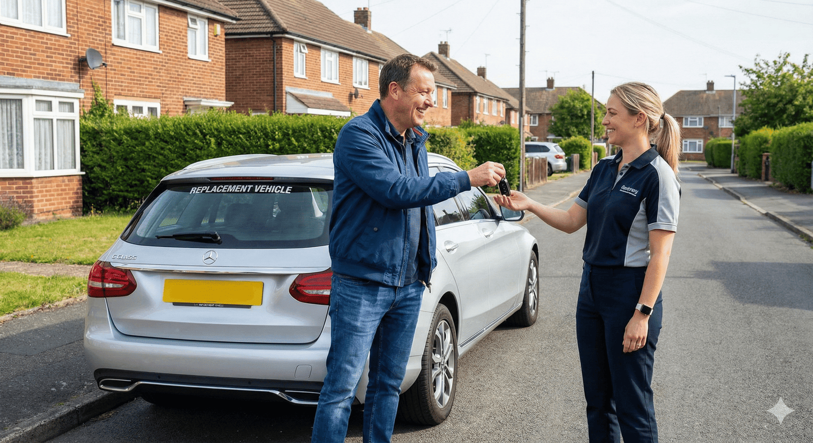Happy driver getting replacement car keys