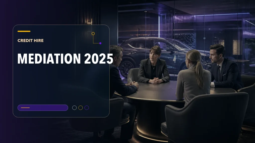 AAN editorial scene illustrating Mandatory mediation + New Credit Hire Rates 2025: What Non-Fault Drivers Should Do After a Crash